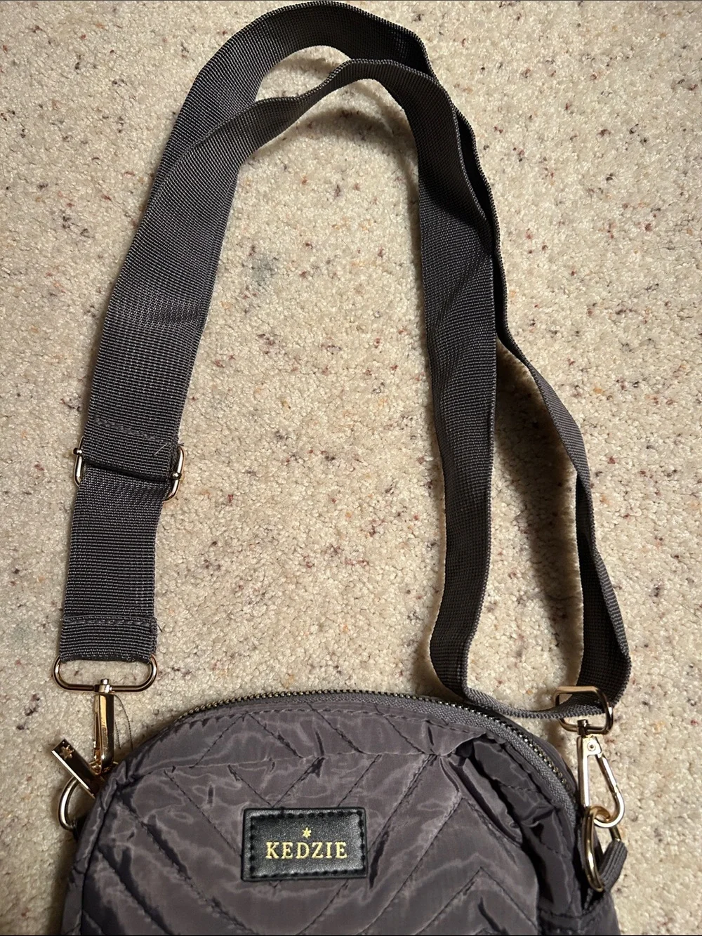 Gray Kedzie Quilted Crossbody Bag with Adjustable Strap